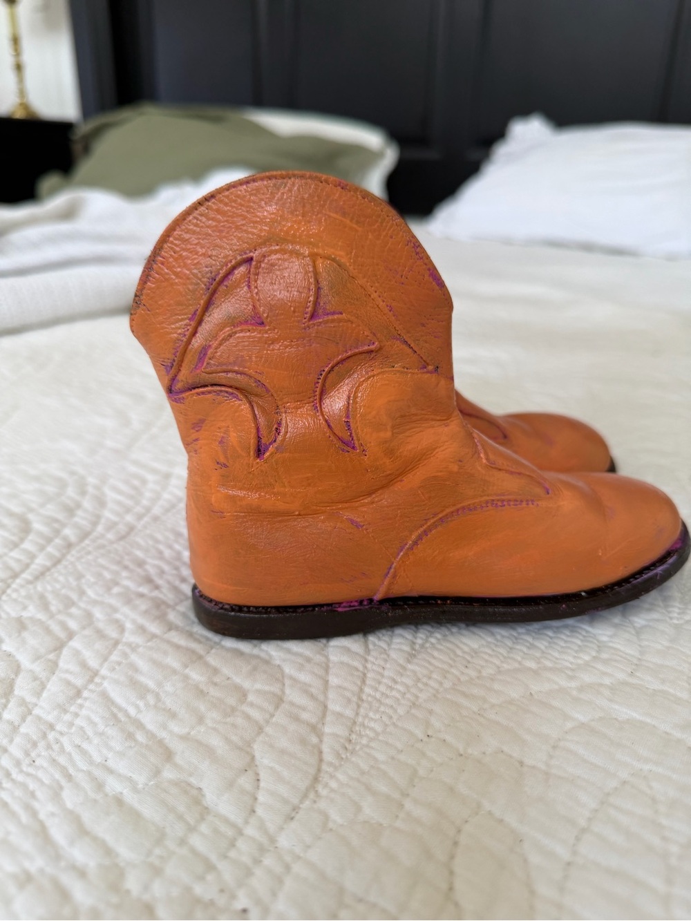 Western leather kids boots Multicolor Striped Textile Liner